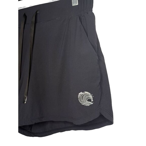 KaiAloha Supply Women’s Large Ocean Love Athletic Shorts Black Drawstring - Picture 2 of 4